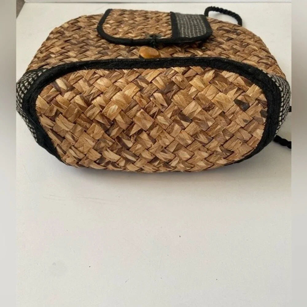 Handmade Brown Straw Backpack Shoulder Bag